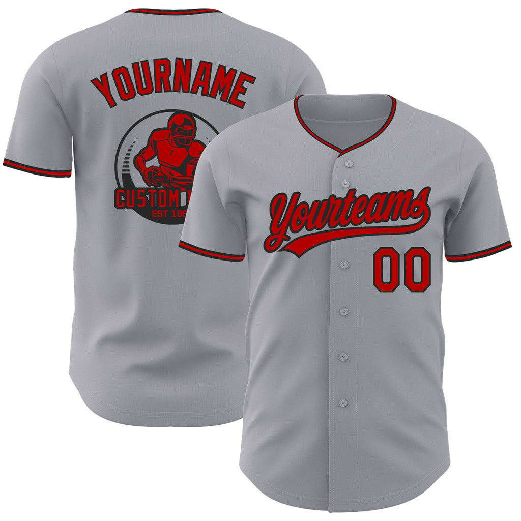 Custom Gray Red-Black Authentic Baseball Jersey