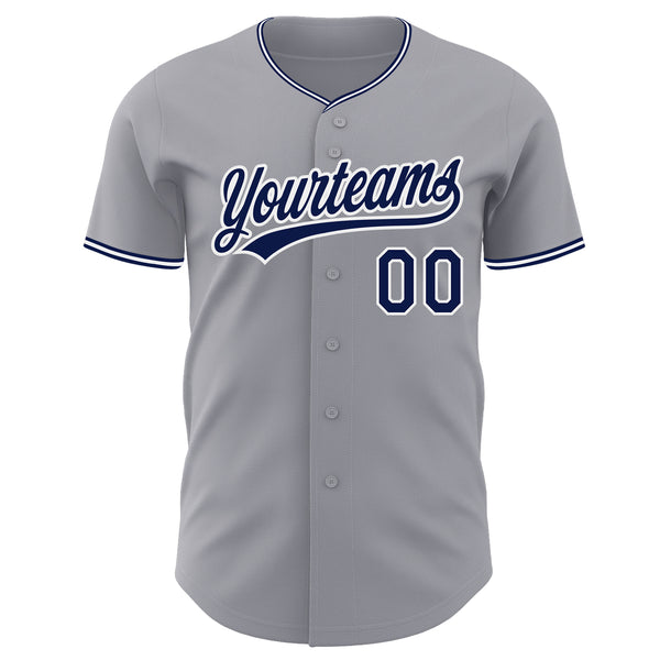 Custom Gray Navy-White Authentic Baseball Jersey