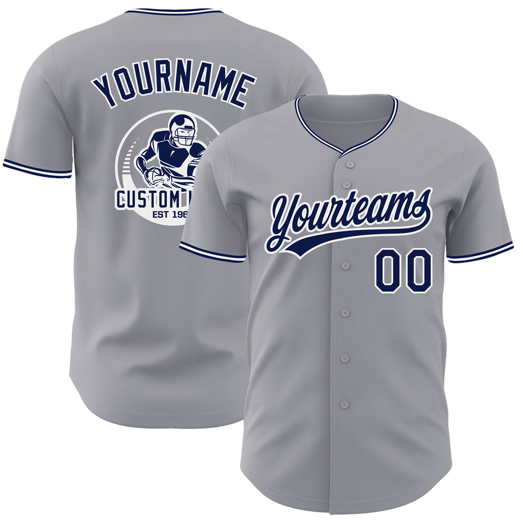 Custom Gray Navy-White Authentic Baseball Jersey
