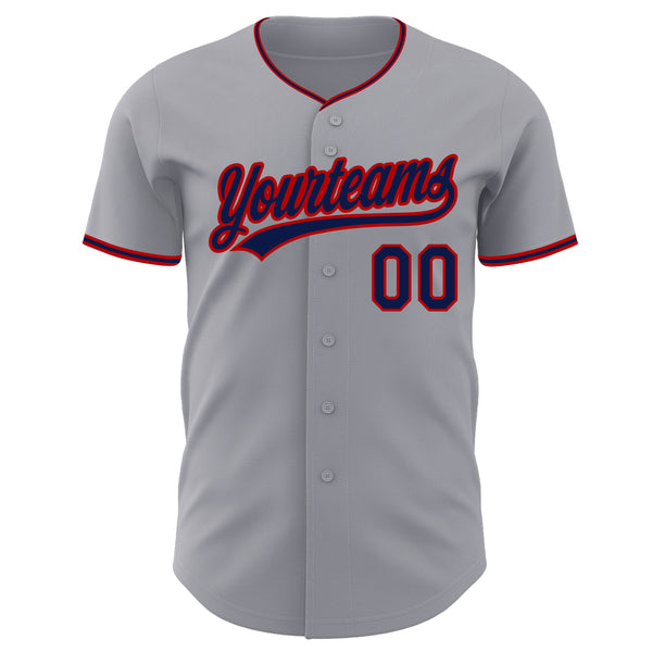 Custom Gray Navy-Red Authentic Baseball Jersey