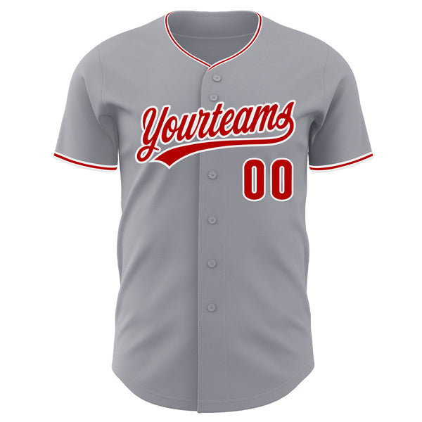Custom Gray Red-White Authentic Baseball Jersey