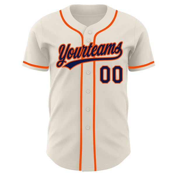 Custom Cream Navy-Orange Authentic Baseball Jersey