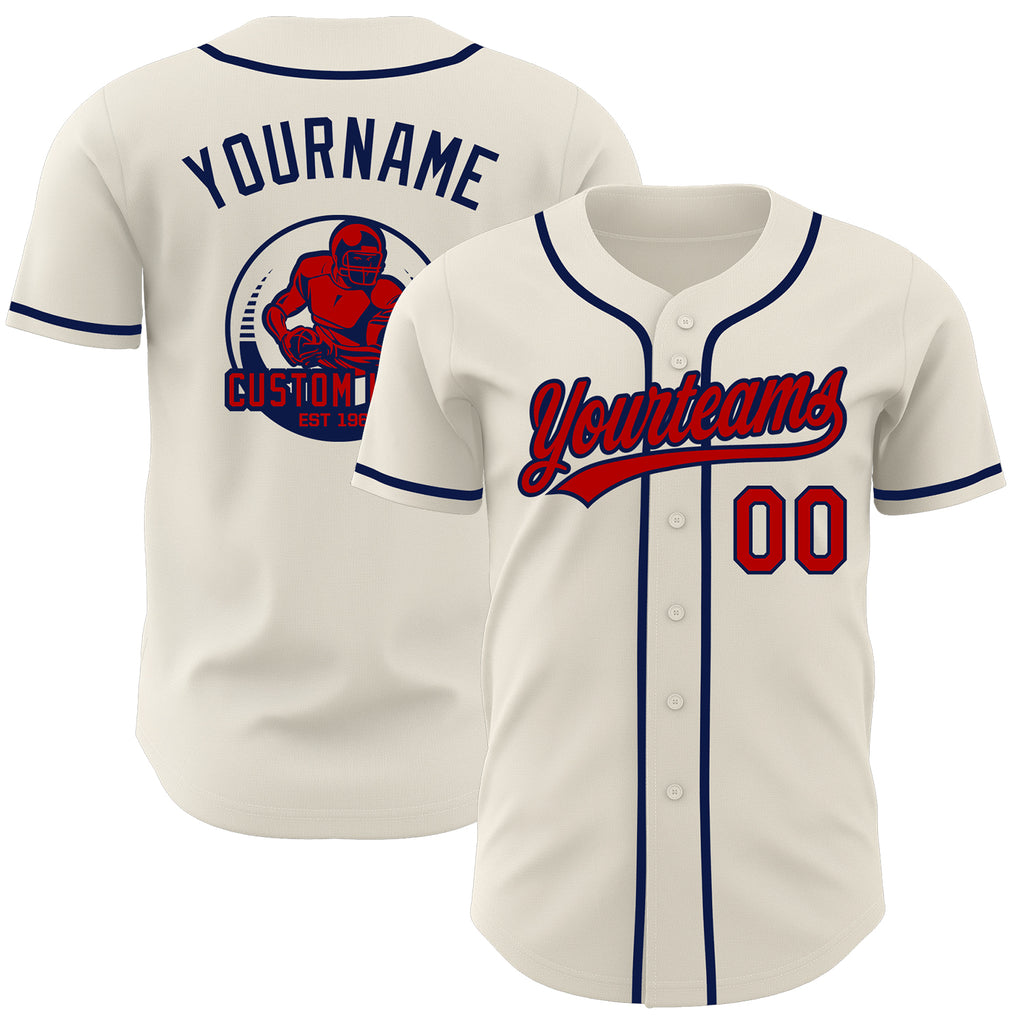 Custom Cream Red-Navy Authentic Baseball Jersey