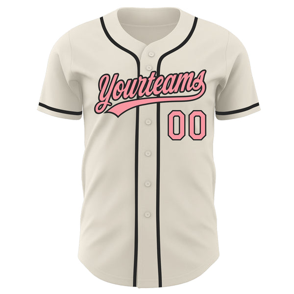 Custom Cream Medium Pink-Black Authentic Baseball Jersey