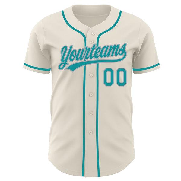 Custom Cream Teal-Gray Authentic Baseball Jersey