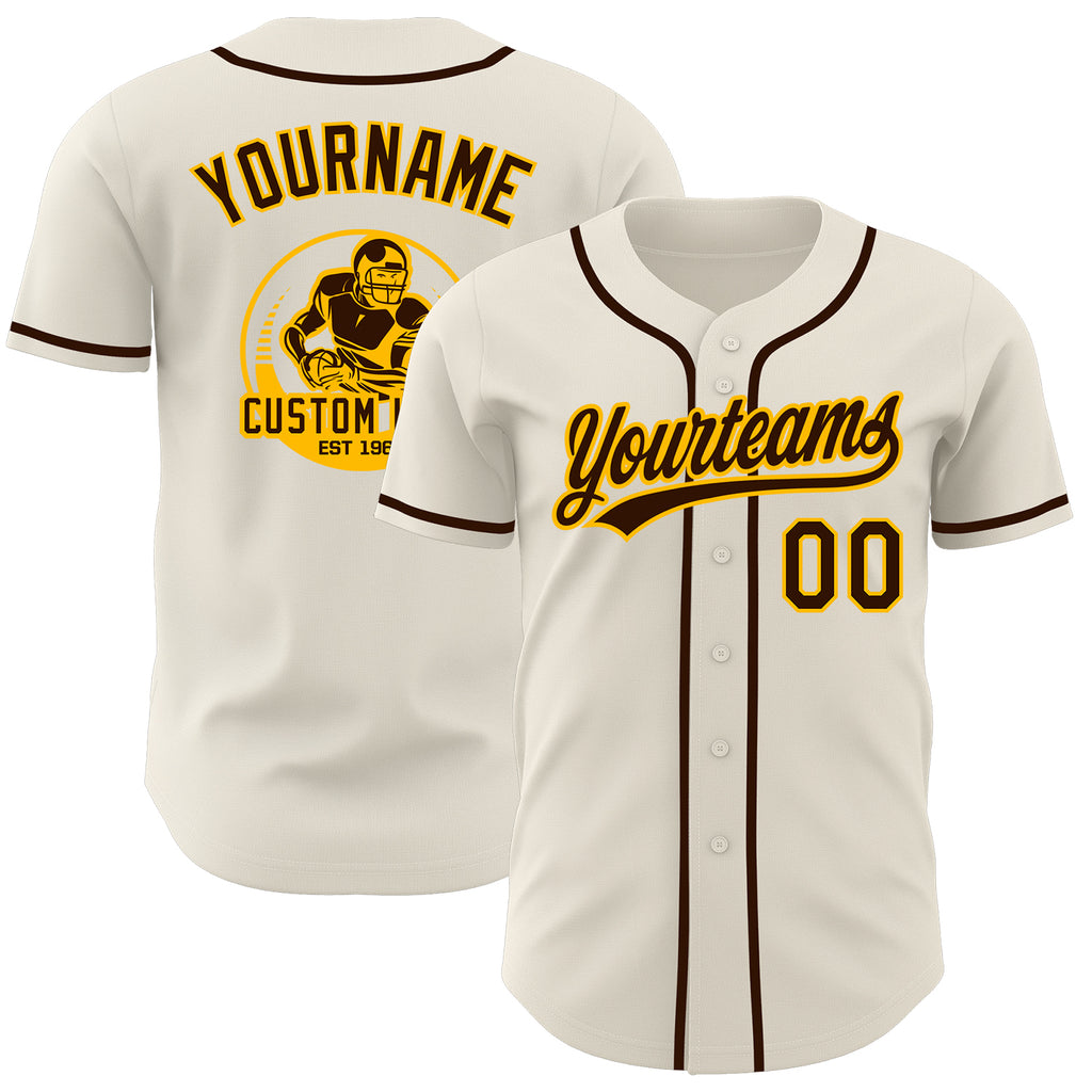 Custom Cream Brown-Gold Authentic Baseball Jersey