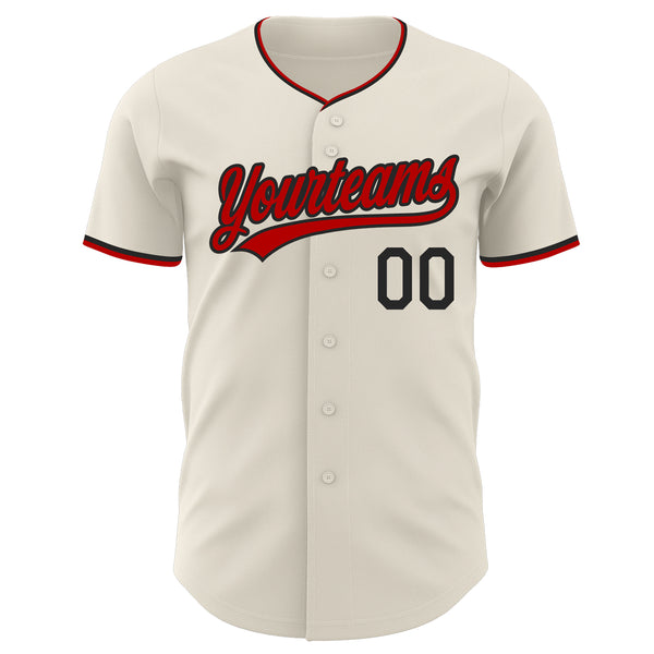 Custom Cream Black-Red Authentic Baseball Jersey