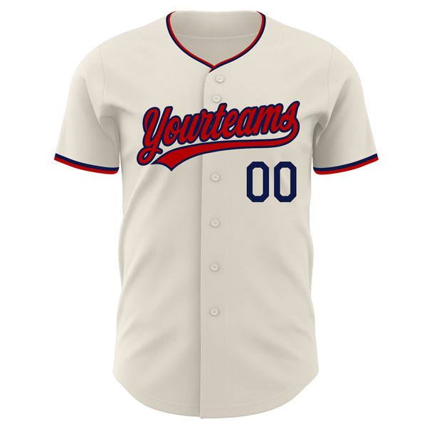 Custom Cream Navy-Red Authentic Baseball Jersey