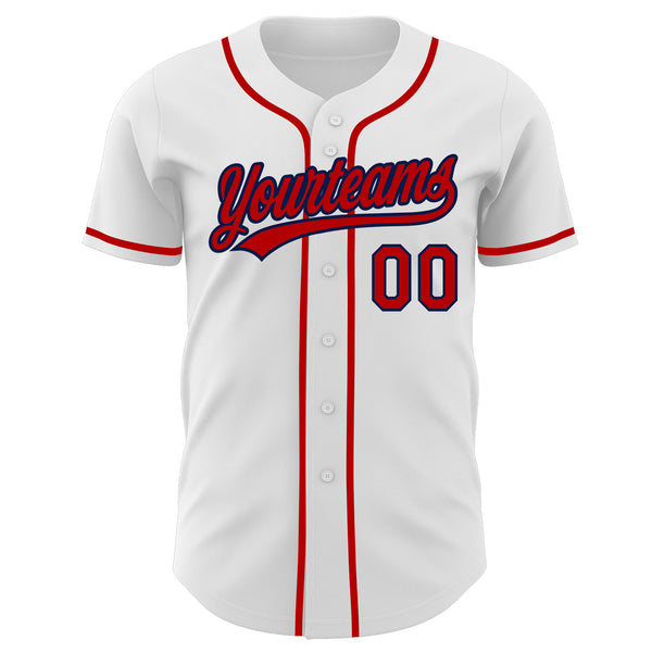 Custom White Red-Navy Authentic Baseball Jersey