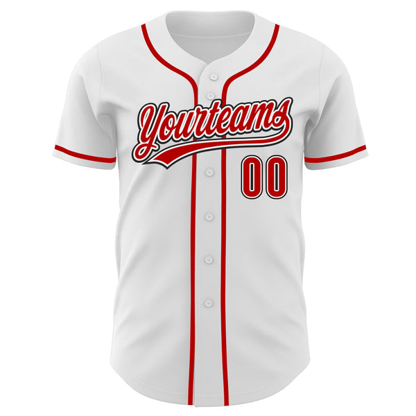 Custom White Red-Black Authentic Baseball Jersey