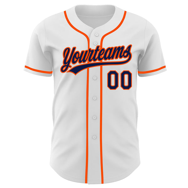 Custom White Navy-Orange Authentic Baseball Jersey