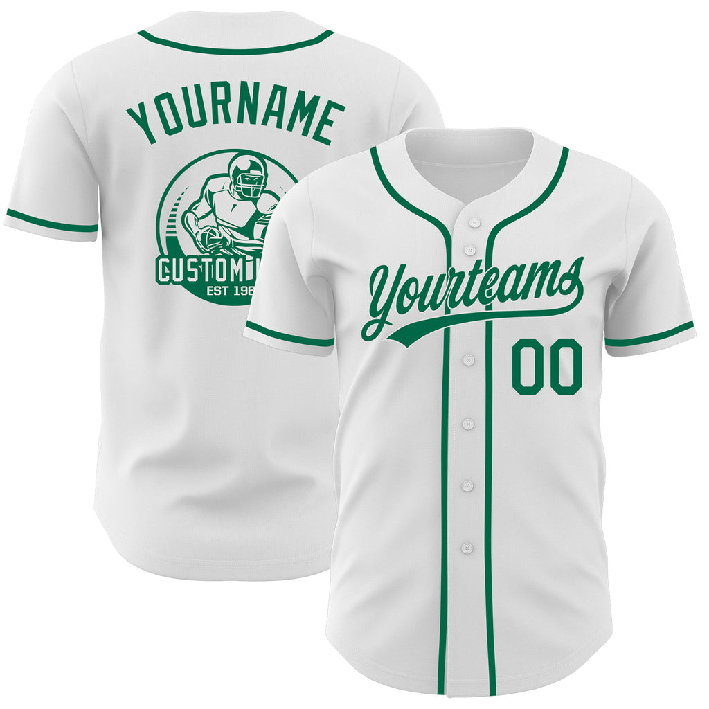 Custom White-Kelly Green Authentic Baseball Jersey