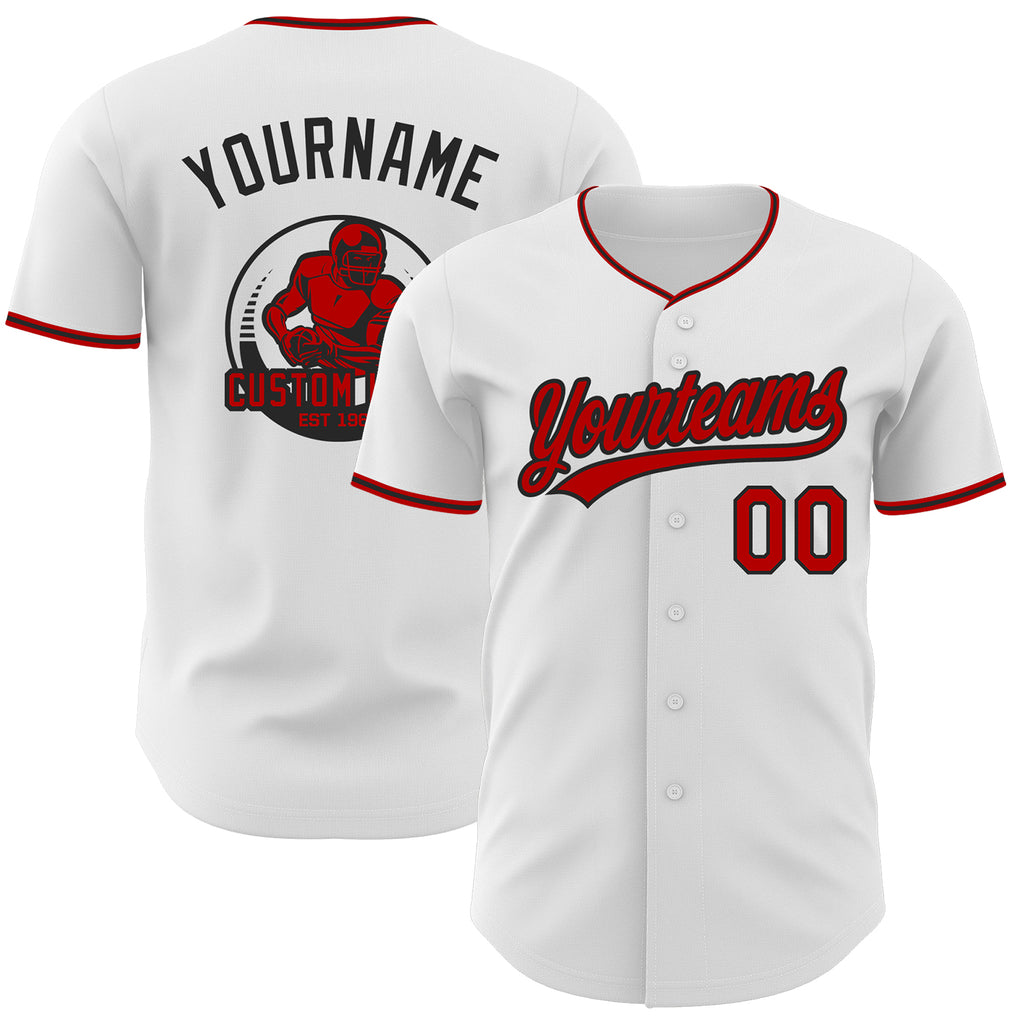 Custom White Red-Black Authentic Baseball Jersey