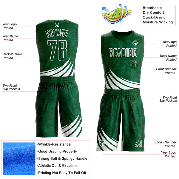 Custom Green White Wind Shapes Round Neck Sublimation Basketball Suit Jersey