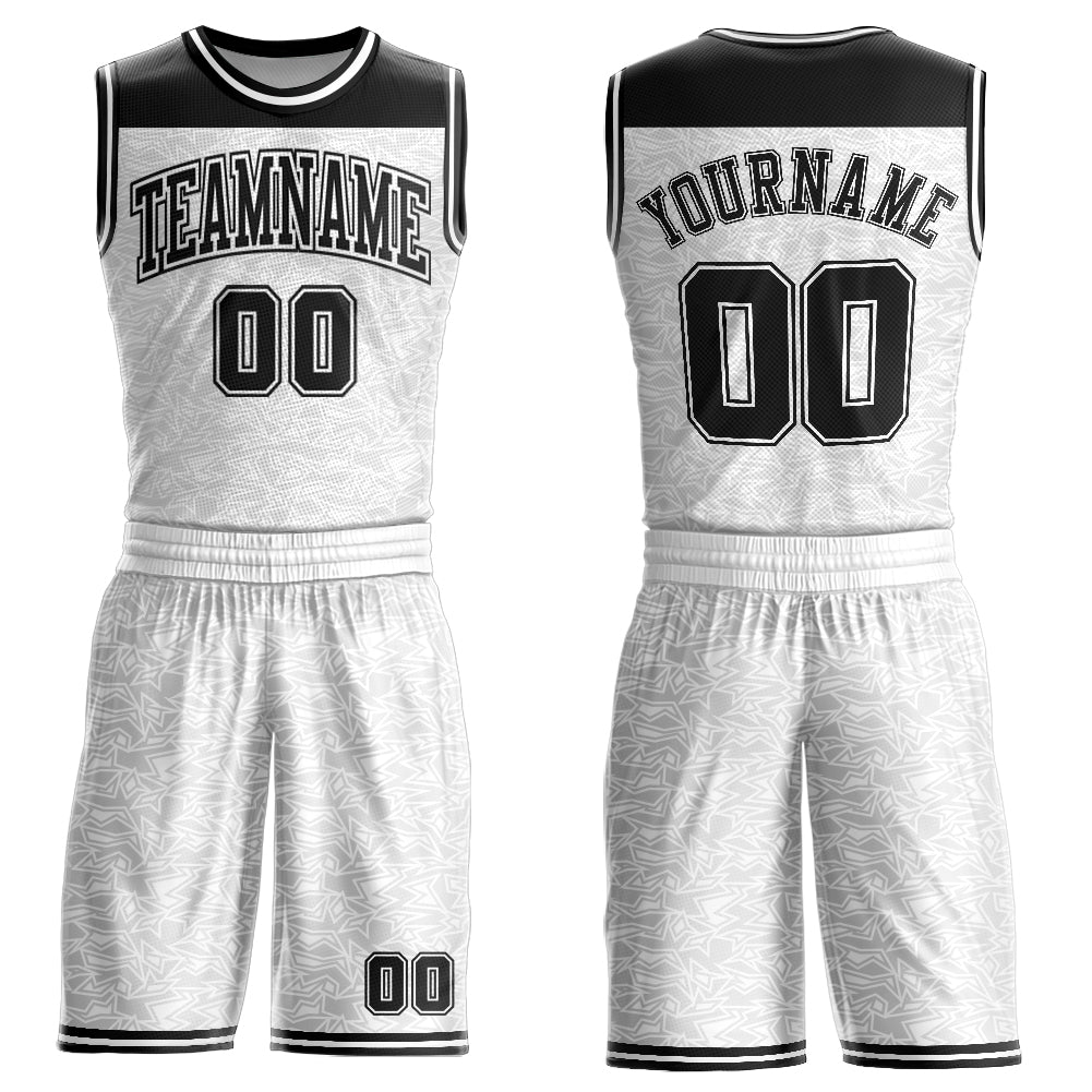 Custom White Black Color Block Round Neck Sublimation Basketball Suit Jersey