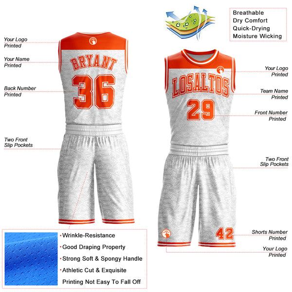 Custom White Orange Color Block Round Neck Sublimation Basketball Suit Jersey