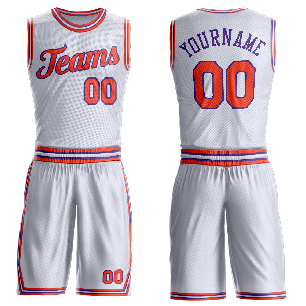 Custom White Orange-Purple Round Neck Suit Basketball Jersey