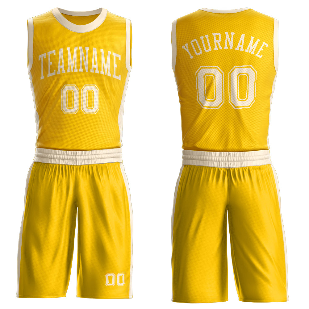 Custom Gold Cream Round Neck Suit Basketball Jersey