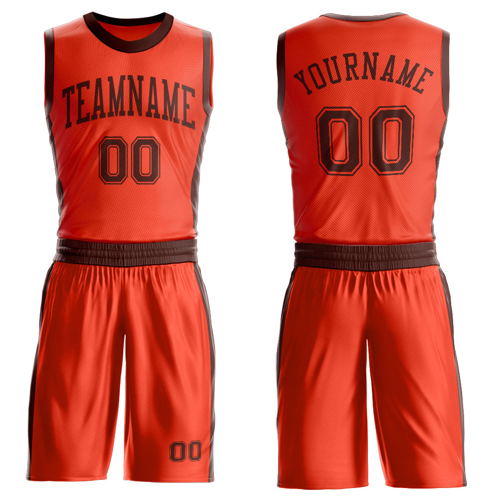 Custom Orange Brown Round Neck Suit Basketball Jersey
