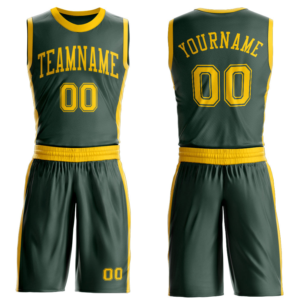 Custom Green Gold Round Neck Suit Basketball Jersey