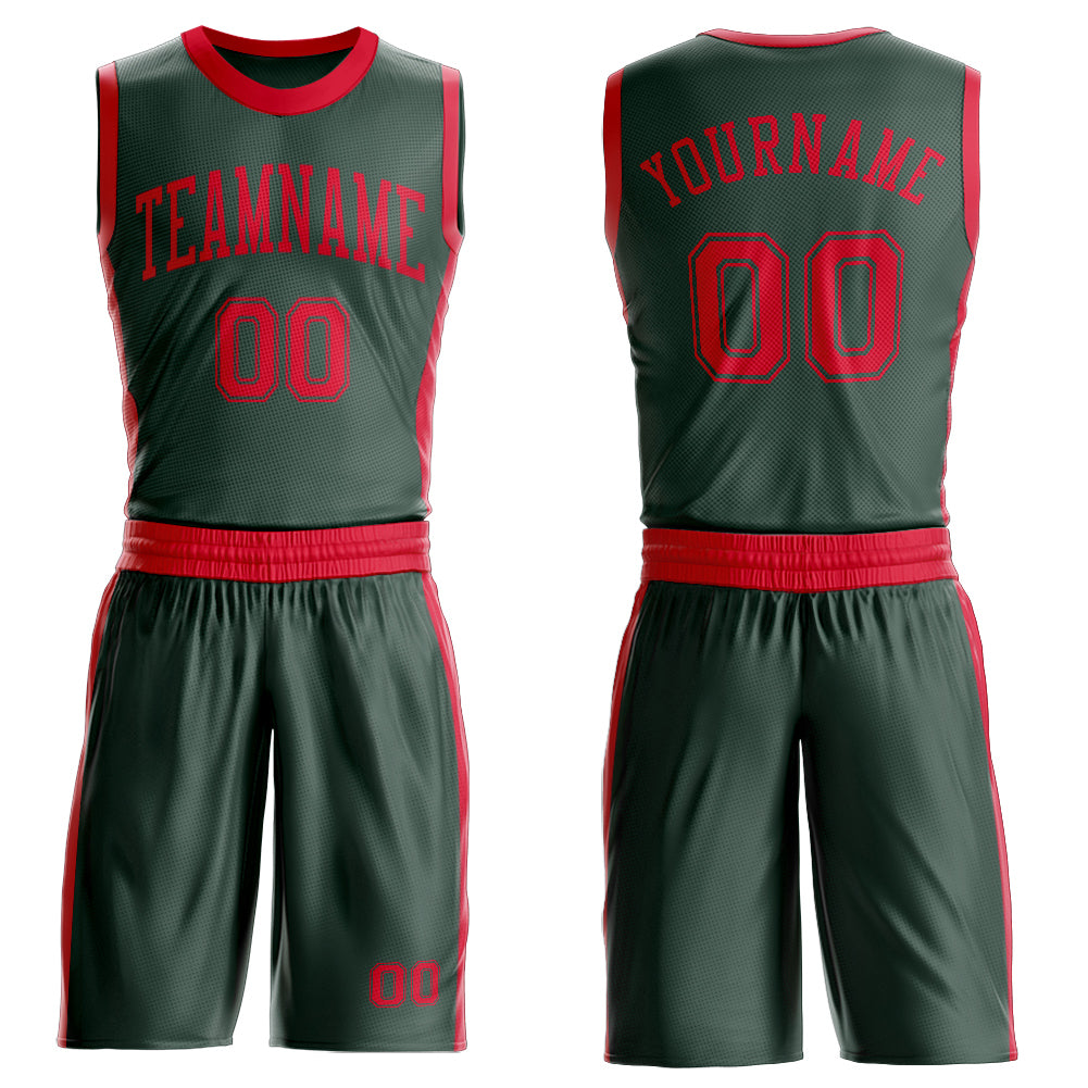 Custom Green Red Round Neck Suit Basketball Jersey