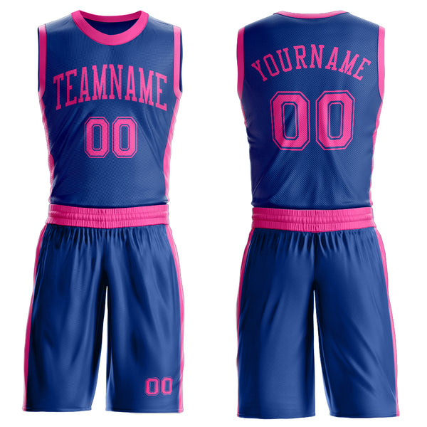 Custom Royal Pink Round Neck Suit Basketball Jersey