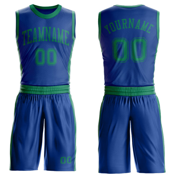 Custom Royal Kelly Green Round Neck Suit Basketball Jersey
