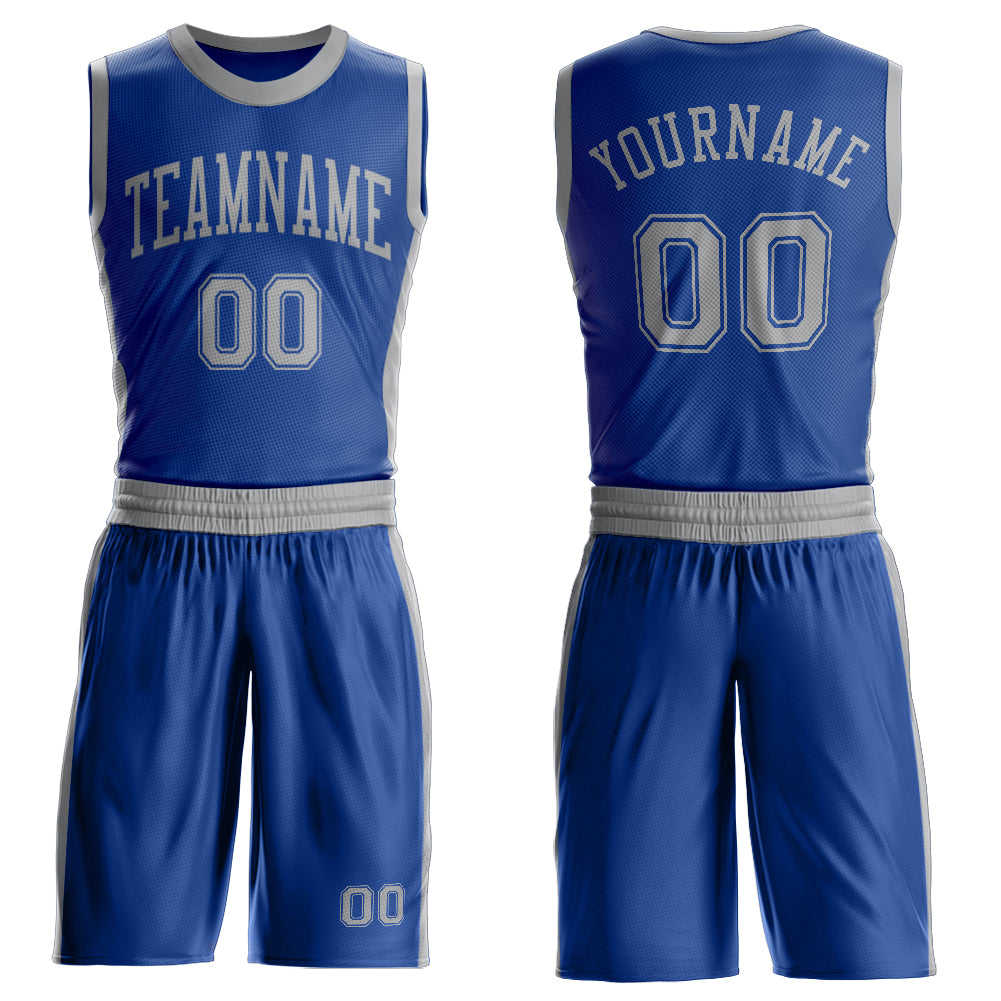Custom Royal Gray Round Neck Suit Basketball Jersey