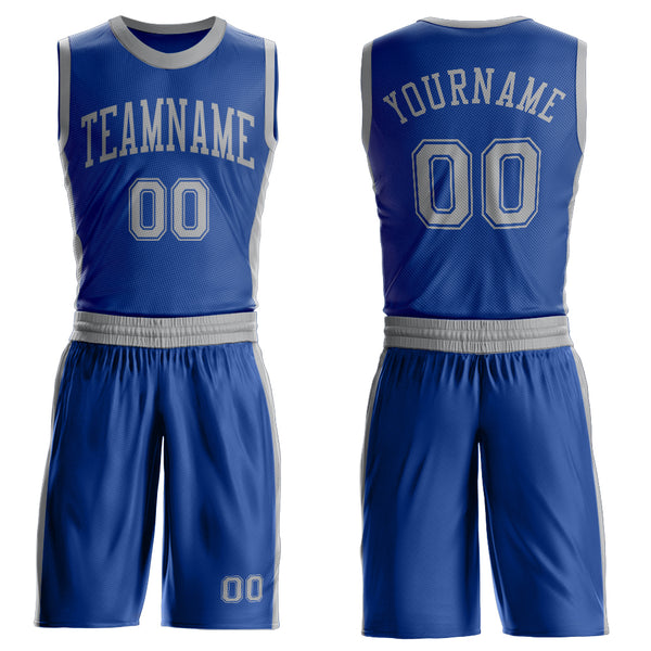 Custom Royal Gray Round Neck Suit Basketball Jersey