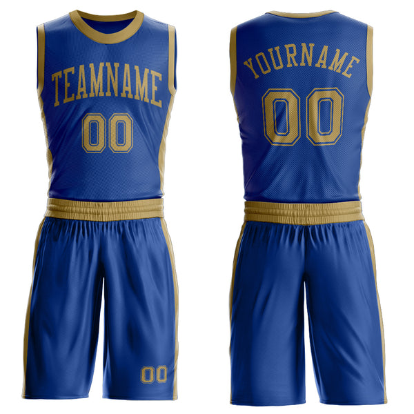 Custom Royal Old Gold Round Neck Suit Basketball Jersey