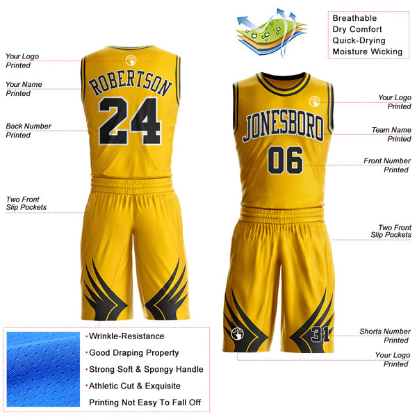 Custom Yellow Black-White Wing Boho Style Round Neck Sublimation Basketball Uniform Jersey