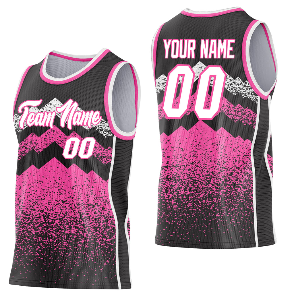 Custom Black White-Pink Mountain Peak Shards Side Panel Stripe Round Neck Sublimation Basketball Set Jersey