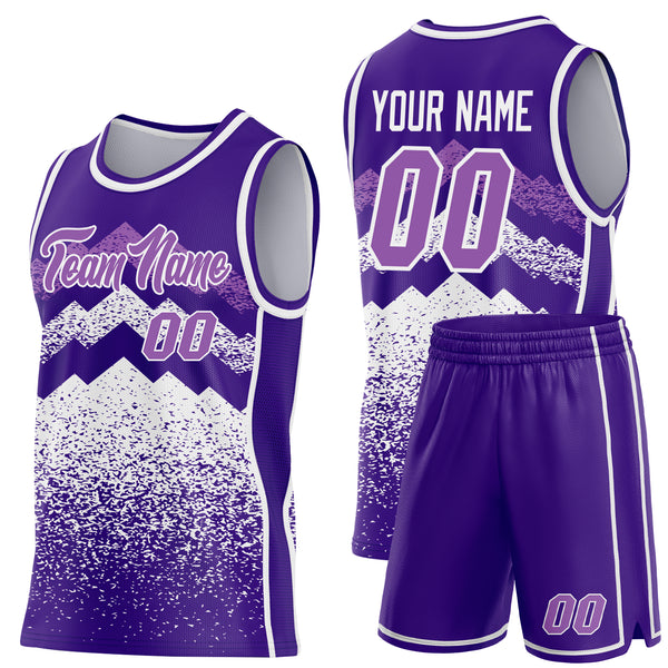 Custom Purple Medium Purple-White Mountain Peak Shards Side Panel Stripe Round Neck Sublimation Basketball Set Jersey