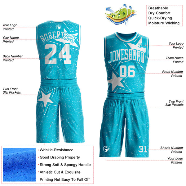 Custom Lakes Blue-White Star Starry Speckle Round Neck Sublimation Basketball Uniform Jersey