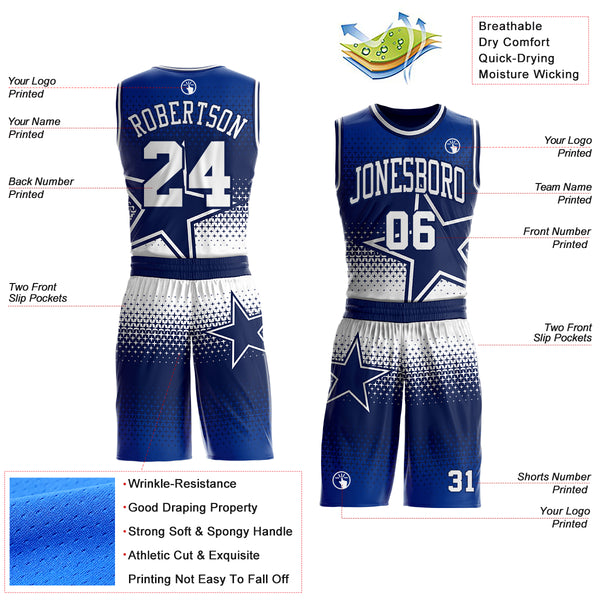 Custom Navy-White Star Dot Gradient Round Neck Sublimation Basketball Uniform Jersey
