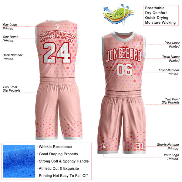 Custom Pink White-Red Star Starry Speckle Round Neck Sublimation Basketball Uniform Jersey