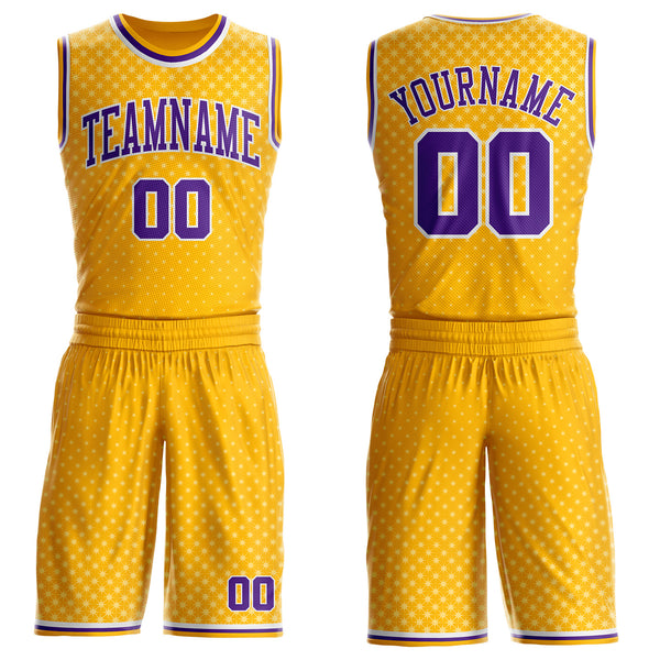 Custom Gold Purple-White Star Starry Speckle Round Neck Sublimation Basketball Uniform Jersey