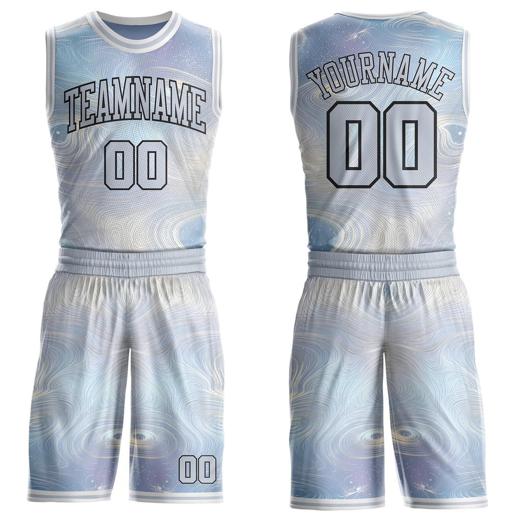 Custom Gray Black-White Nebula Starry Galaxy Space Round Neck Sublimation Basketball Uniform Jersey