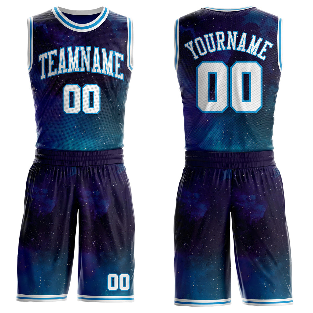 Custom Blue-White Nebula Starry Galaxy Space Round Neck Sublimation Basketball Uniform Jersey