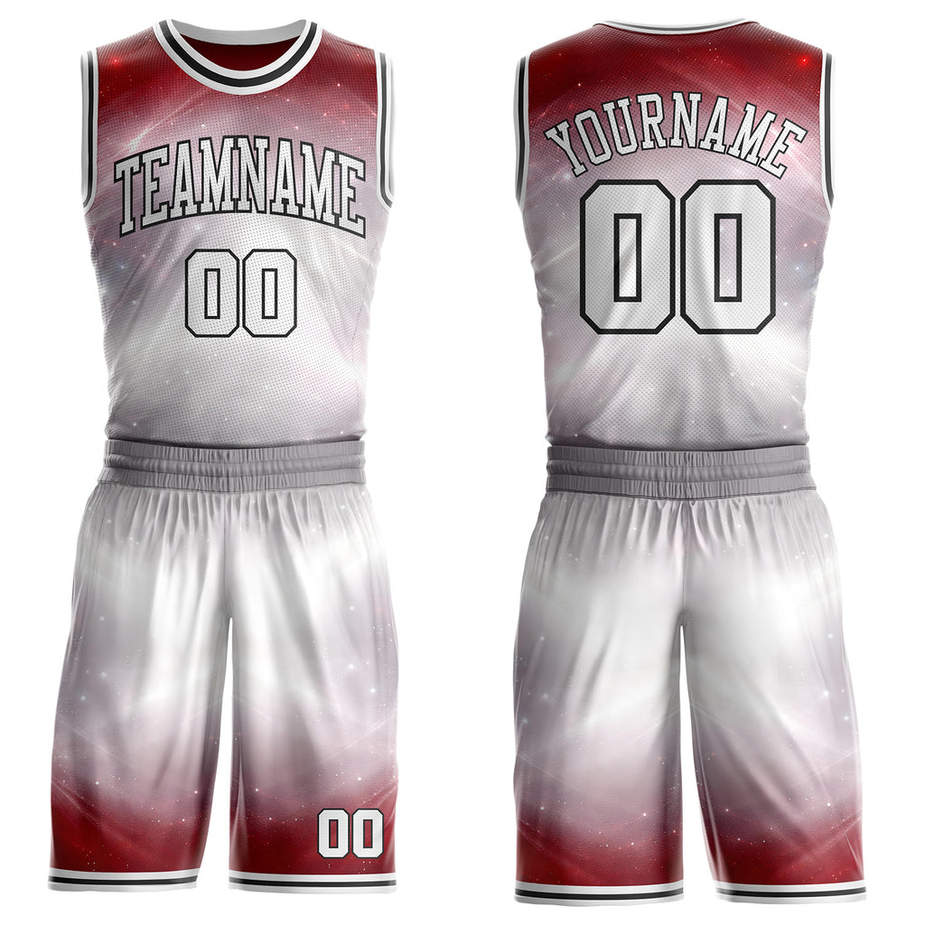 Custom Gray White Red-Black Nebula Starry Galaxy Space Round Neck Sublimation Basketball Uniform Jersey