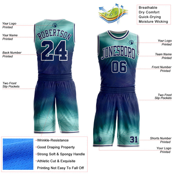 Custom Blue Navy-White Nebula Starry Galaxy Space Round Neck Sublimation Basketball Uniform Jersey