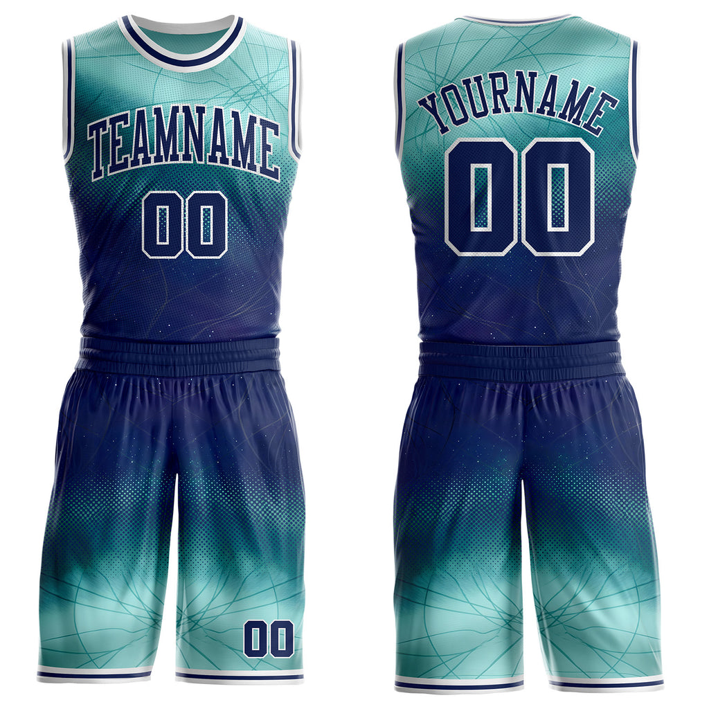 Custom Blue Navy-White Nebula Starry Galaxy Space Round Neck Sublimation Basketball Uniform Jersey