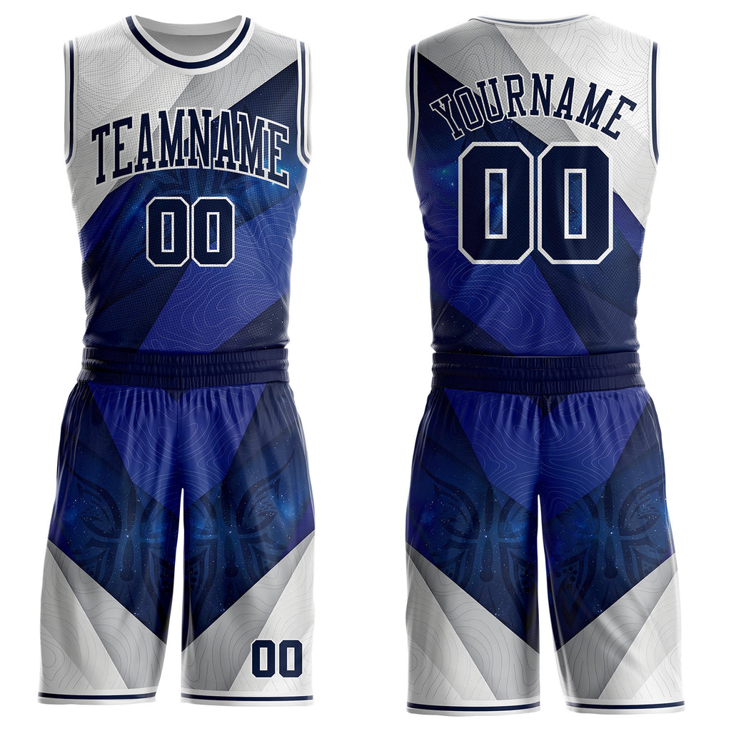 Custom Blue-White Nebula Starry Galaxy Space Round Neck Sublimation Basketball Uniform Jersey