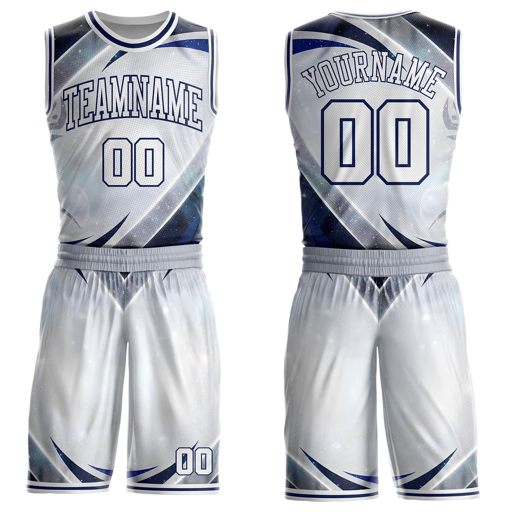 Custom White Gray-Navy Nebula Starry Galaxy Space Round Neck Sublimation Basketball Uniform Jersey