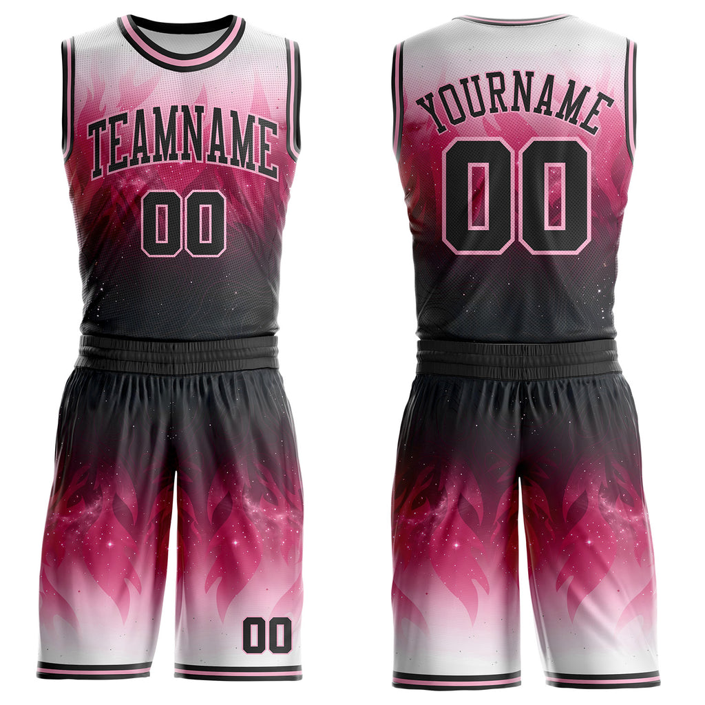 Custom Black-Light Pink Nebula Starry Galaxy Space Round Neck Sublimation Basketball Uniform Jersey