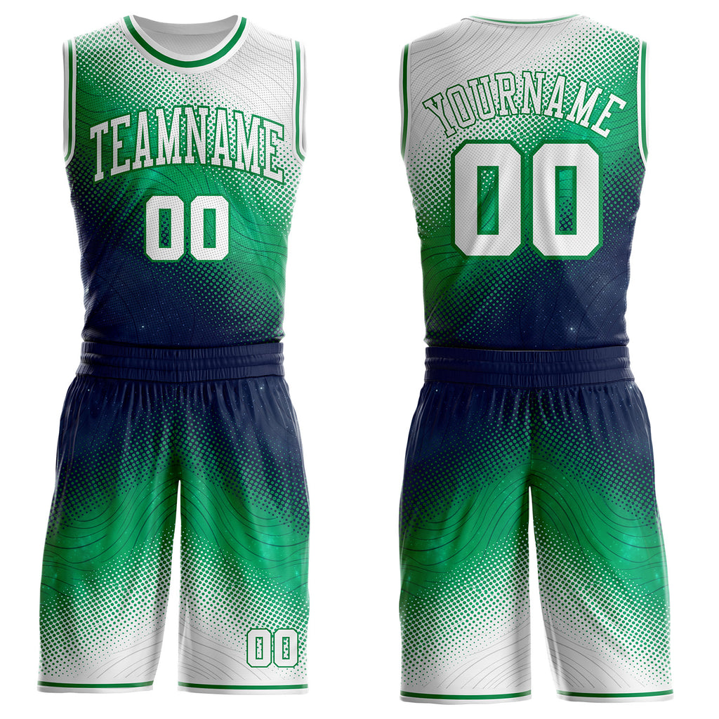 Custom White Blue-Green Nebula Starry Galaxy Space Geometric Dot Round Neck Sublimation Basketball Uniform Jersey