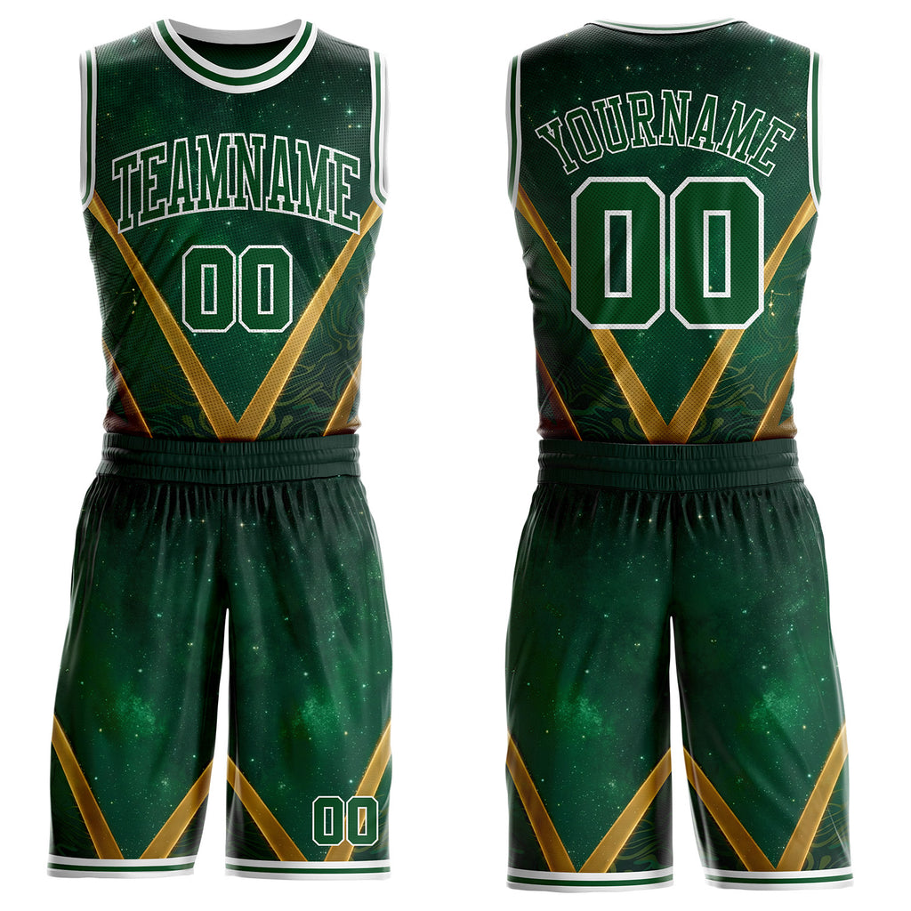 Custom Green Yellow-White Nebula Starry Galaxy Space Round Neck Sublimation Basketball Uniform Jersey