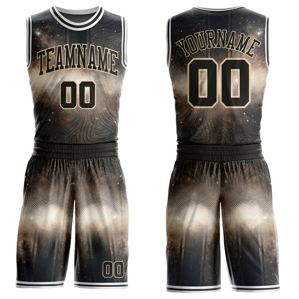 Custom Gray Black City Cream-White Nebula Starry Galaxy Space Geometric Dot Round Neck Sublimation Basketball Uniform Jersey