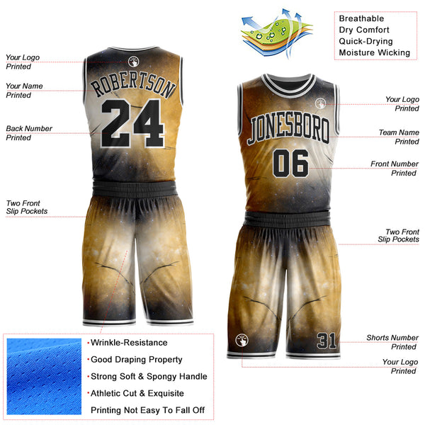Custom Yellow Black-White Nebula Starry Galaxy Space Round Neck Sublimation Basketball Uniform Jersey