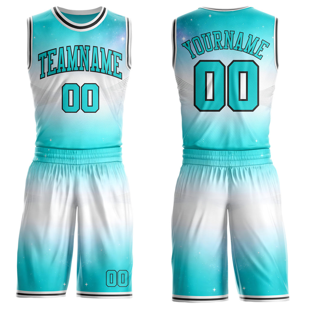 Custom Blue White-Black Nebula Starry Galaxy Space Round Neck Sublimation Basketball Uniform Jersey